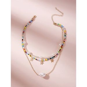 🔸Beads + Faux Pearl Charm Choker Necklace 🔸